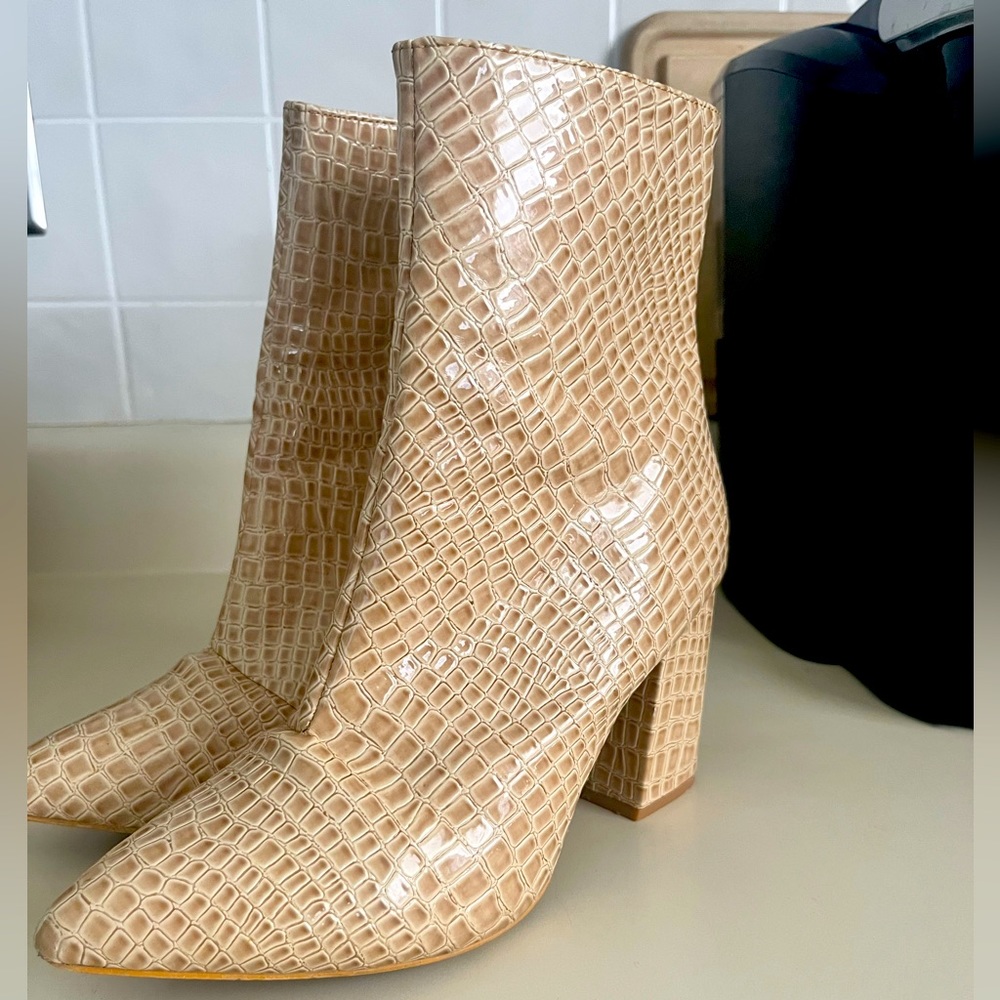Tan Snakeskin Booties